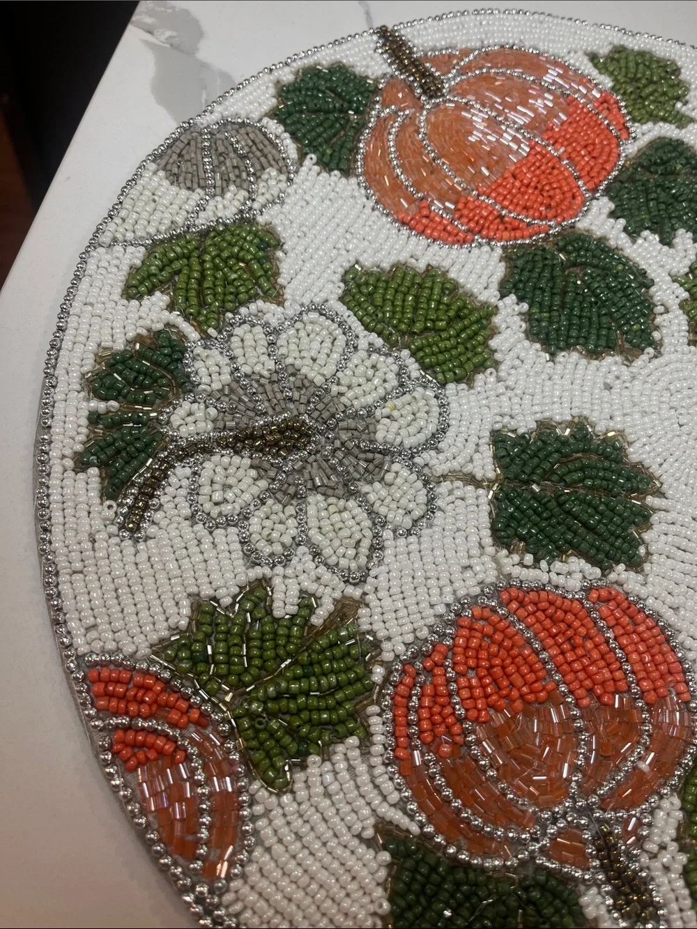 Tahari PUMPKIN  Beaded Placemat Charger 14” Multicolor Fall Thanksgiving NEW